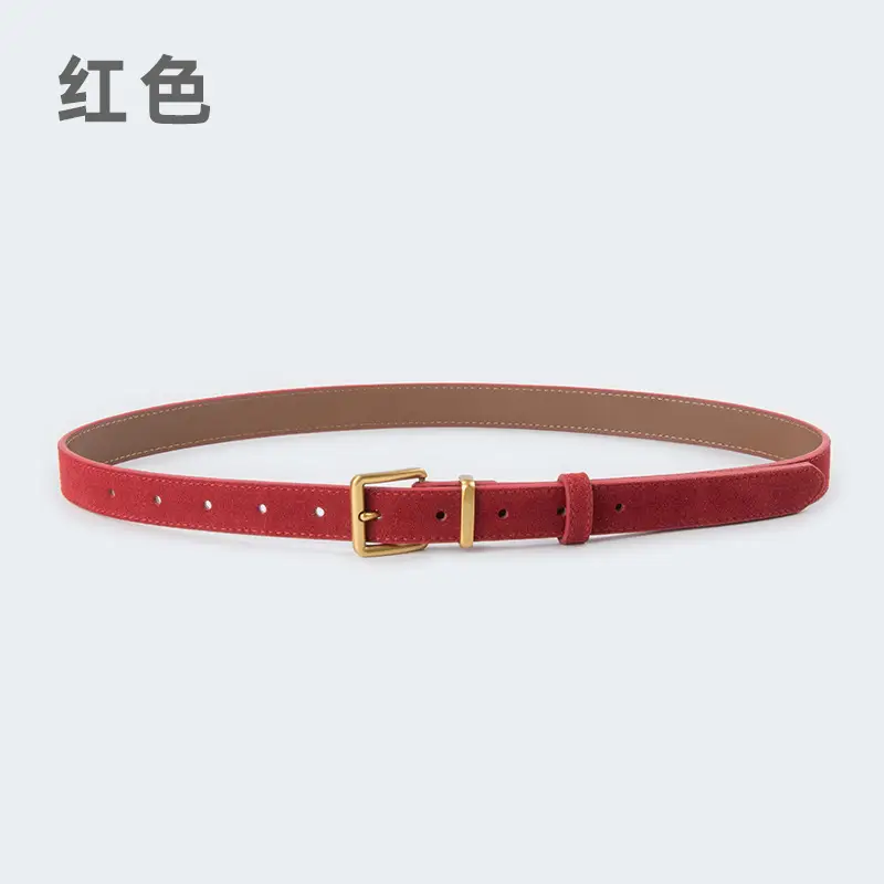Women's Anti-Velvet Belt Cowhide Brown Gold Buckle - Image 3