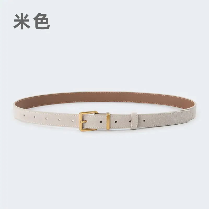Women's Anti-Velvet Belt Cowhide Brown Gold Buckle - Image 4