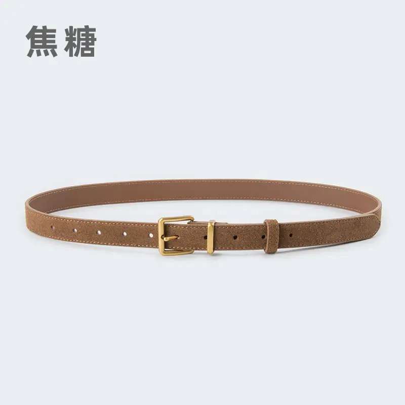 Women's Anti-Velvet Belt Cowhide Brown Gold Buckle - Image 5