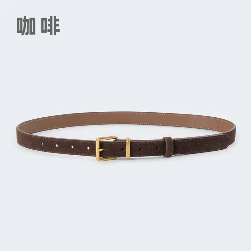 Women's Anti-Velvet Belt Cowhide Brown Gold Buckle - Image 6