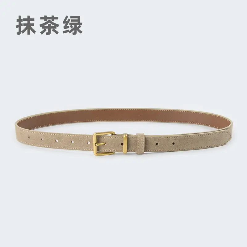 Women's Anti-Velvet Belt Cowhide Brown Gold Buckle - Image 7