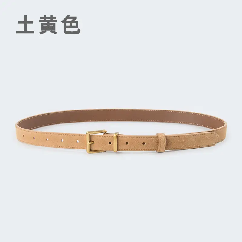 Women's Anti-Velvet Belt Cowhide Brown Gold Buckle - Image 8