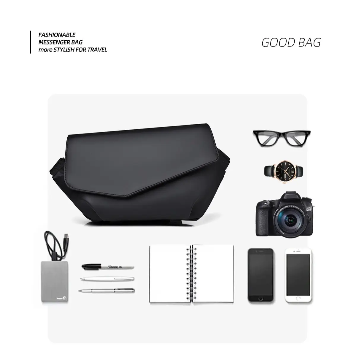 Men's Water-Resistant Crossbody Bag Black - Image 5