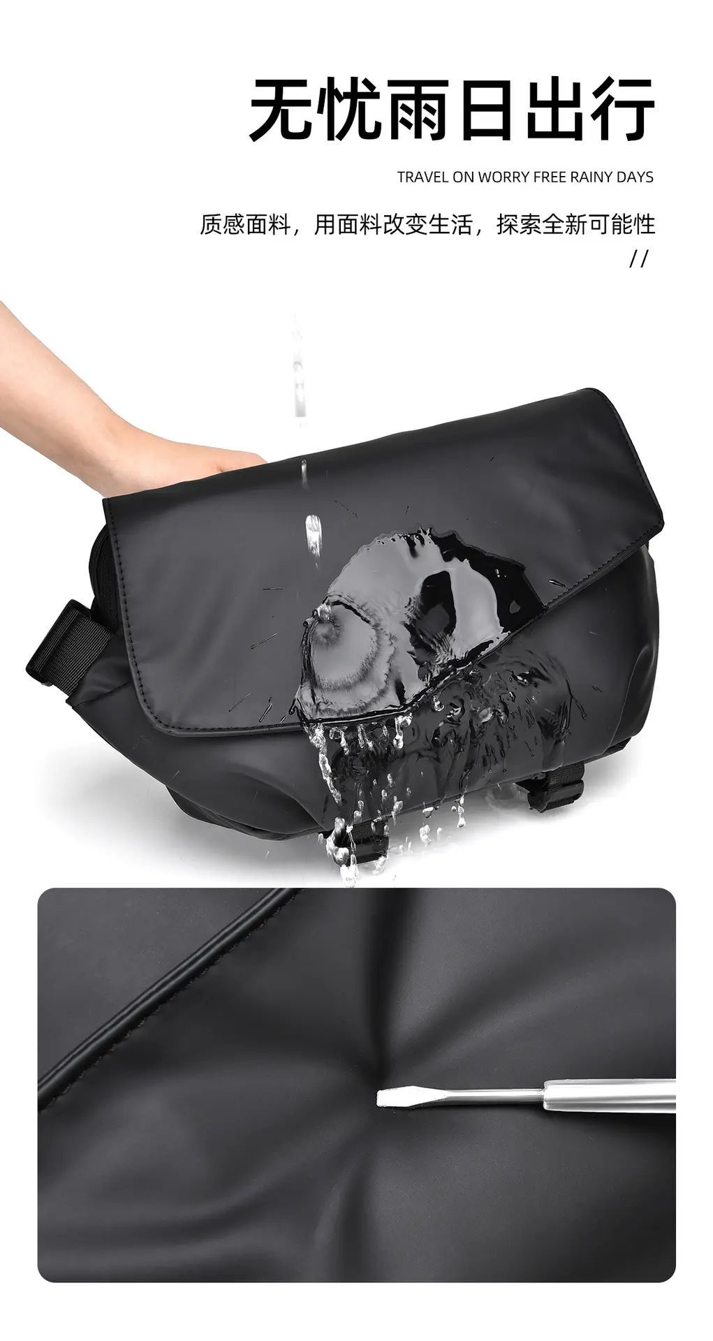 Men's Water-Resistant Crossbody Bag Black — feature 11