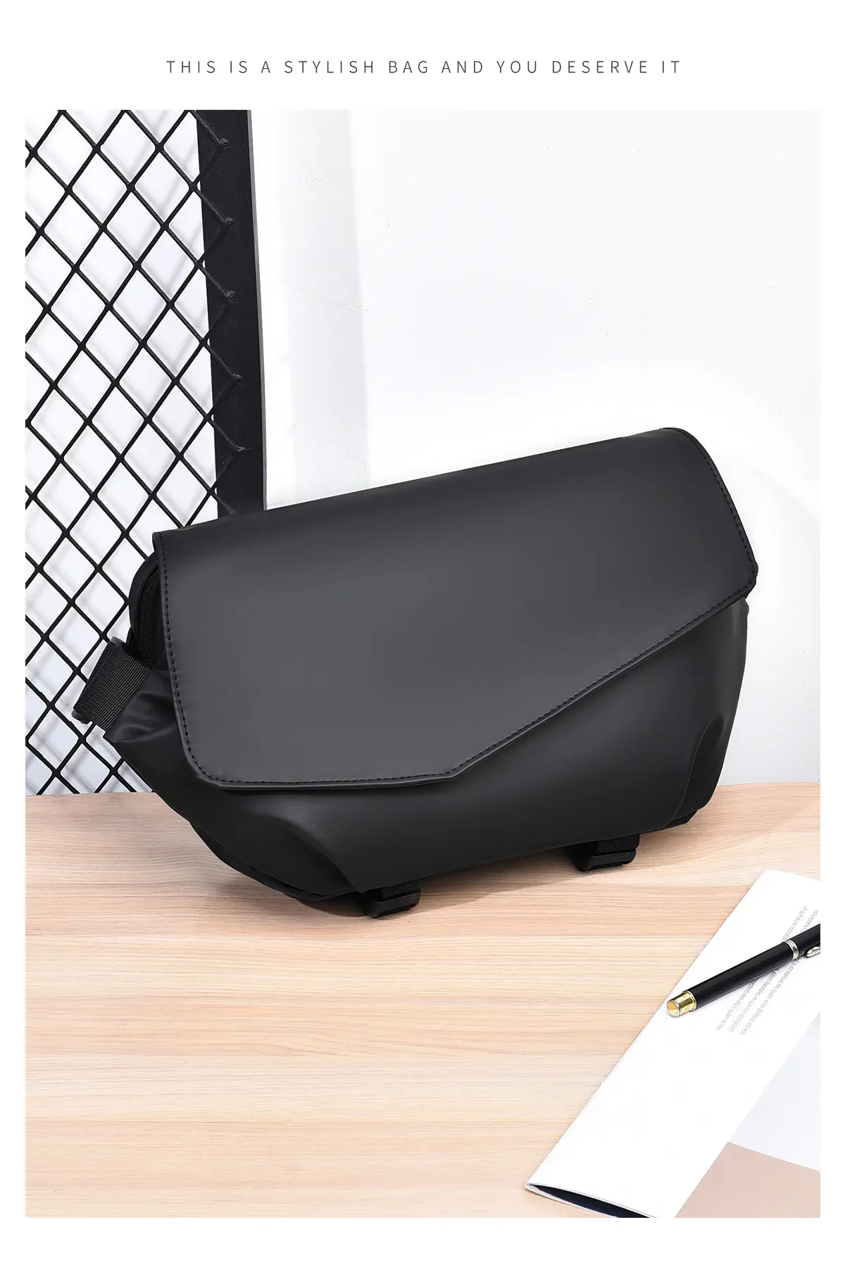 Men's Water-Resistant Crossbody Bag Black — feature 20