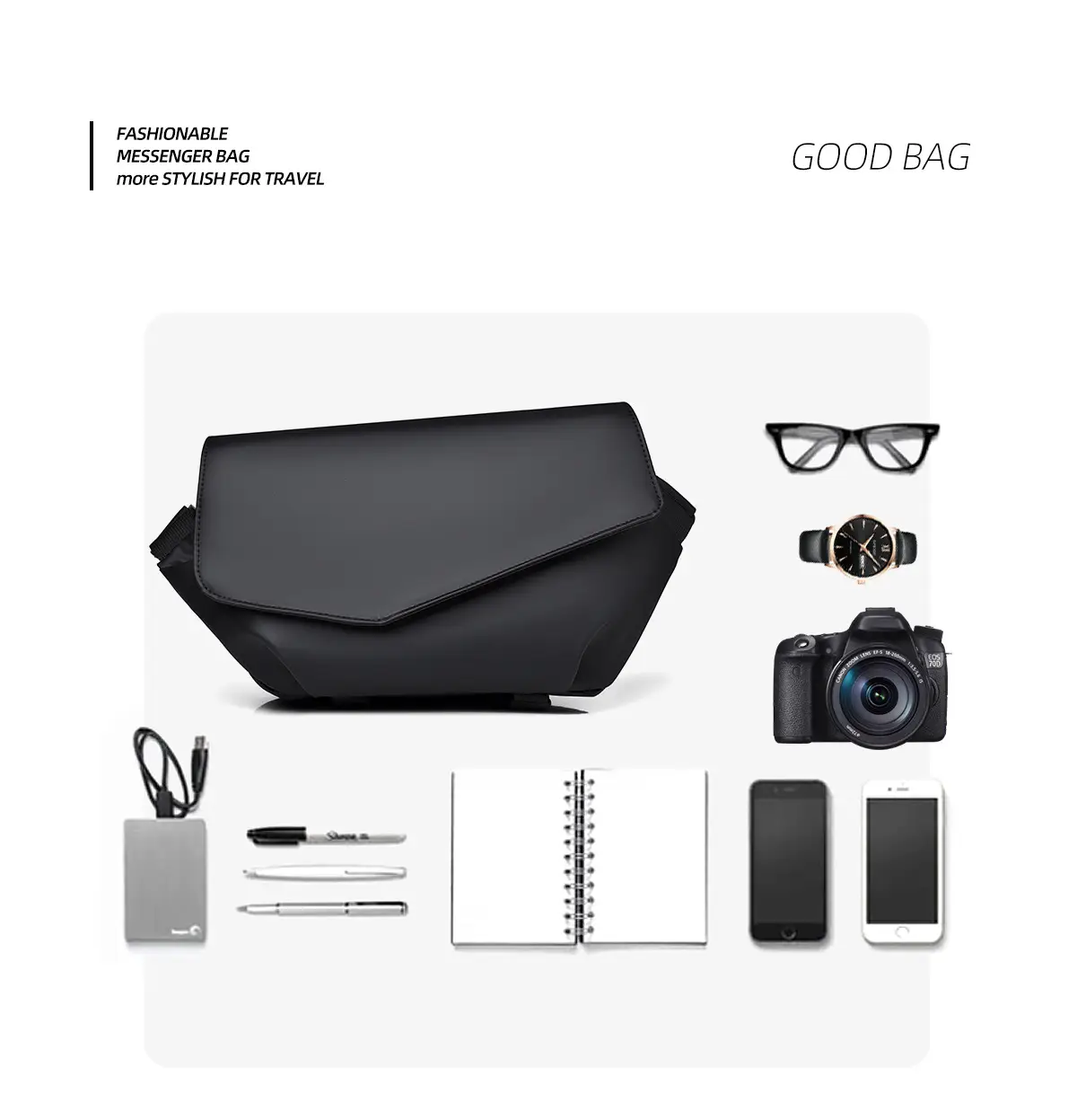 Men's Water-Resistant Crossbody Bag Black — feature 4