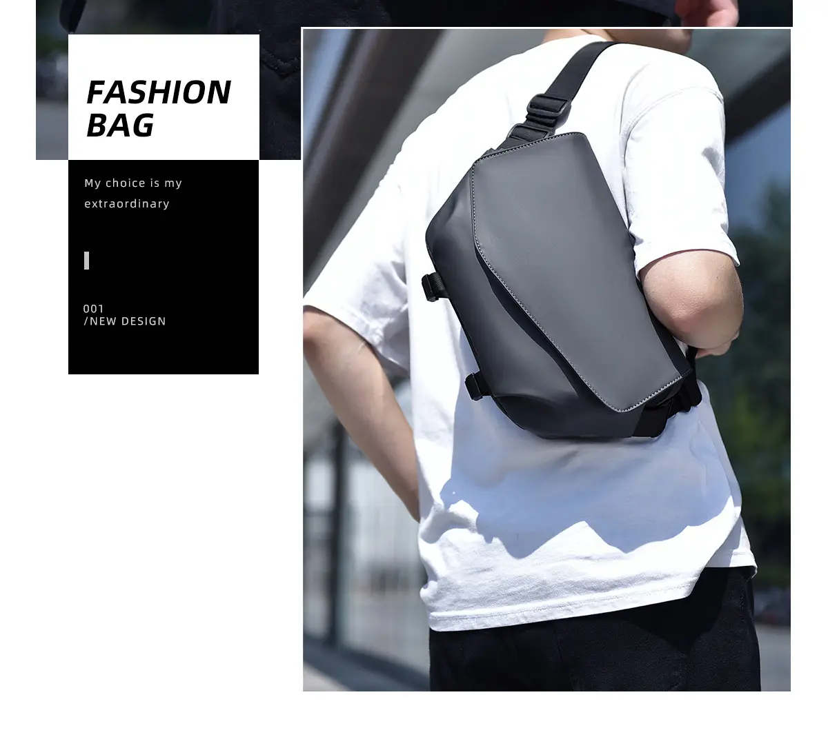 Men's Water-Resistant Crossbody Bag Black — feature 7