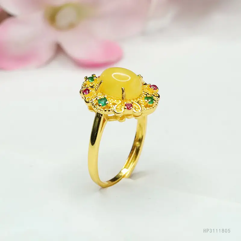 Guan Yu Natural Amber Ring Honey Wax Finger Ring Court Style Jewelry - Image 5