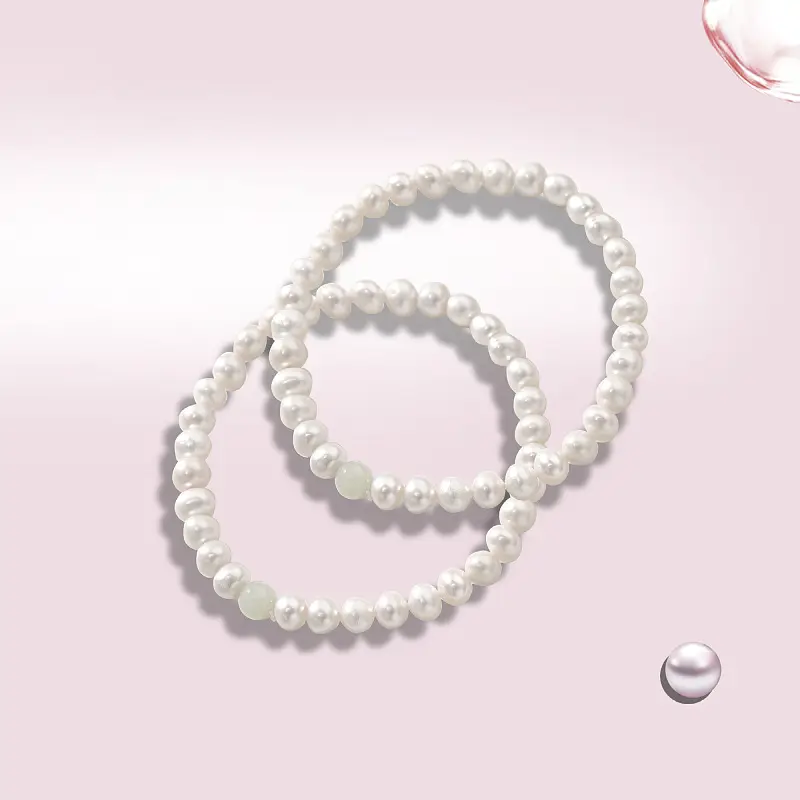 Female Gentle Textured Pearl Bracelet with Jade Cap