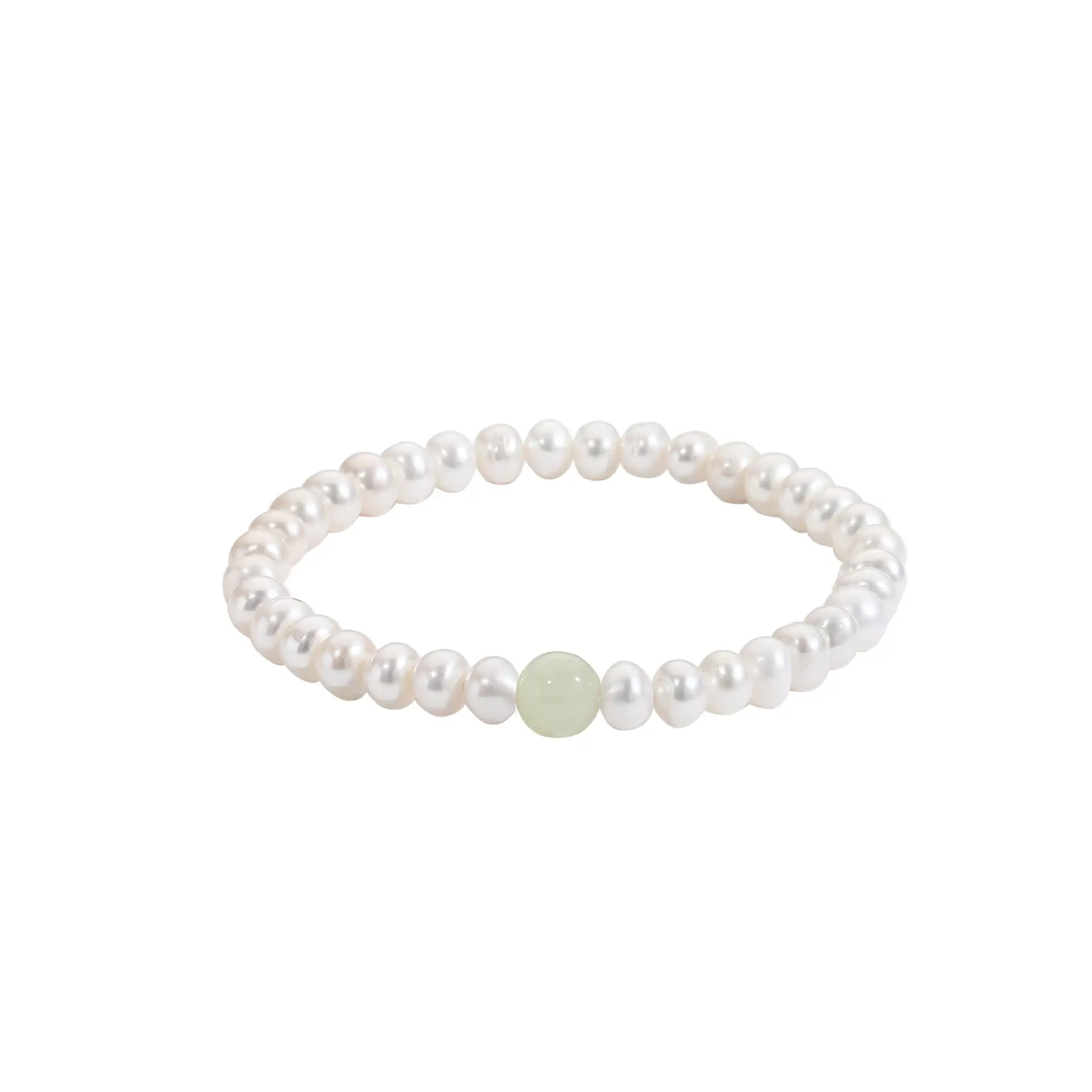 Female Gentle Textured Pearl Bracelet with Jade Cap