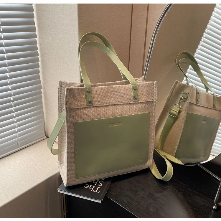 Korean Style Canvas Tote Bag Beige Black Large Capacity — feature 21