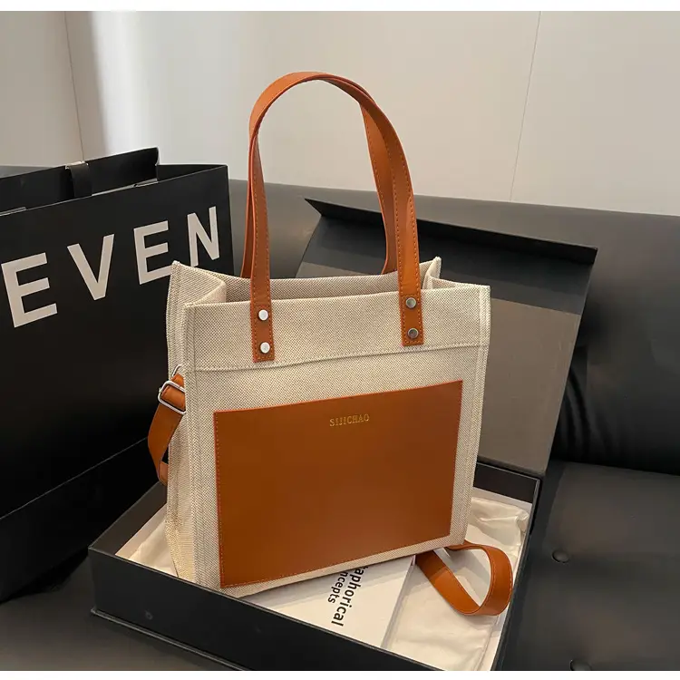 Korean Style Canvas Tote Bag Beige Black Large Capacity — feature 24