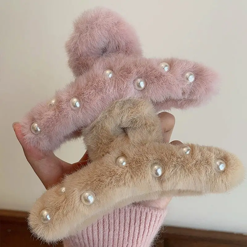 White Pearl Plush Hair Clip for Girls