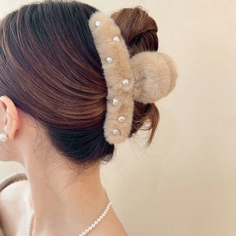 White Pearl Plush Hair Clip for Girls