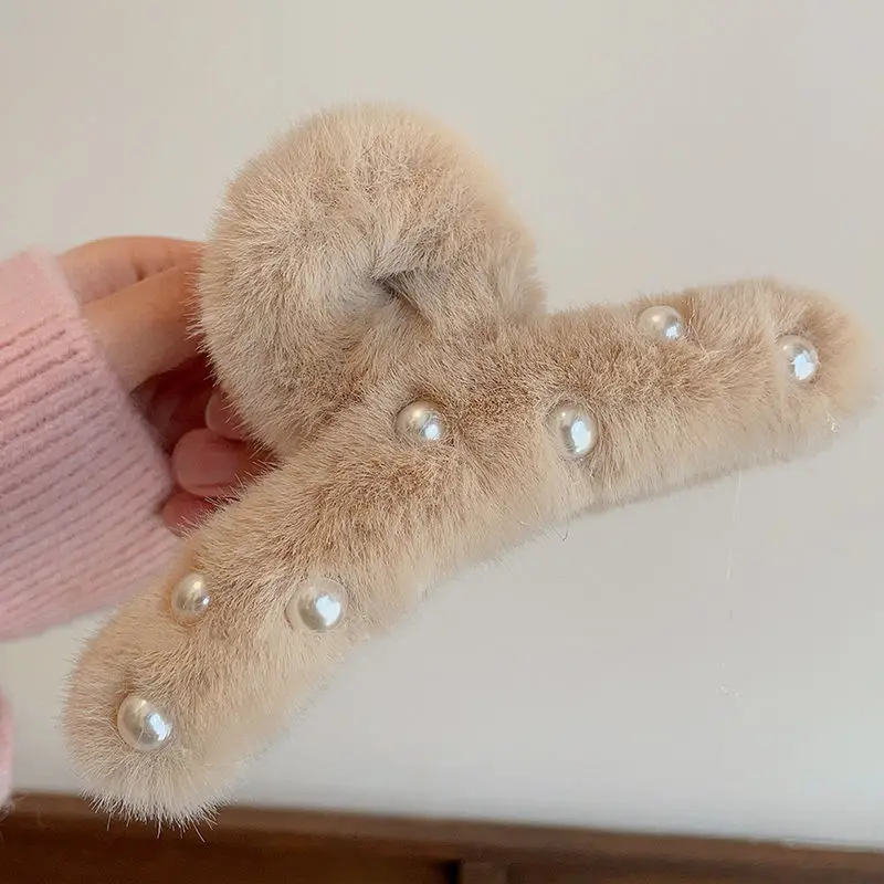 White Pearl Plush Hair Clip for Girls
