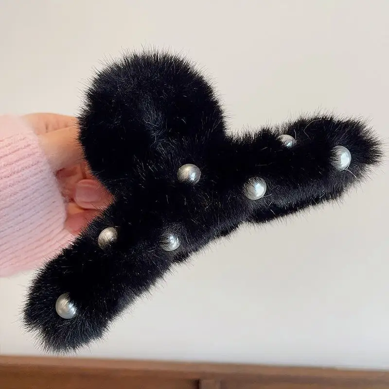 White Pearl Plush Hair Clip for Girls