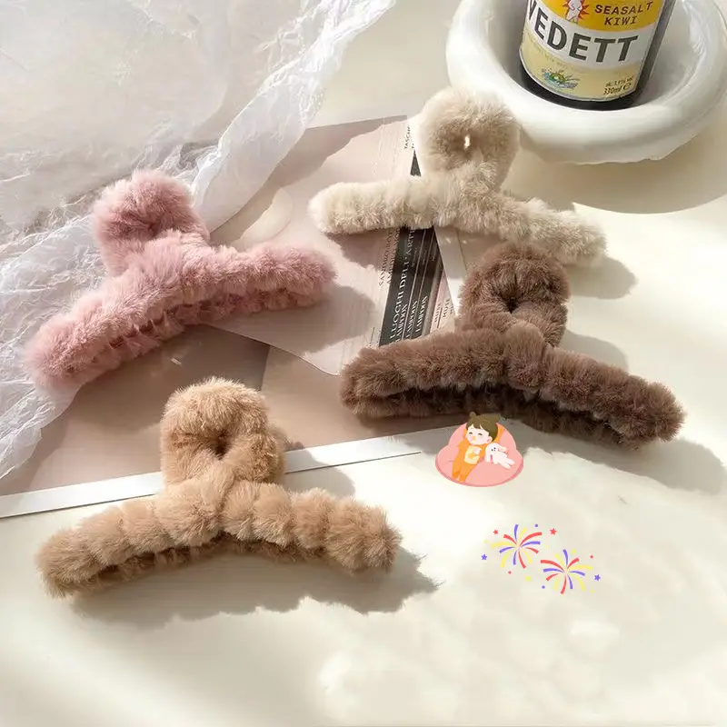 White Pearl Plush Hair Clip for Girls