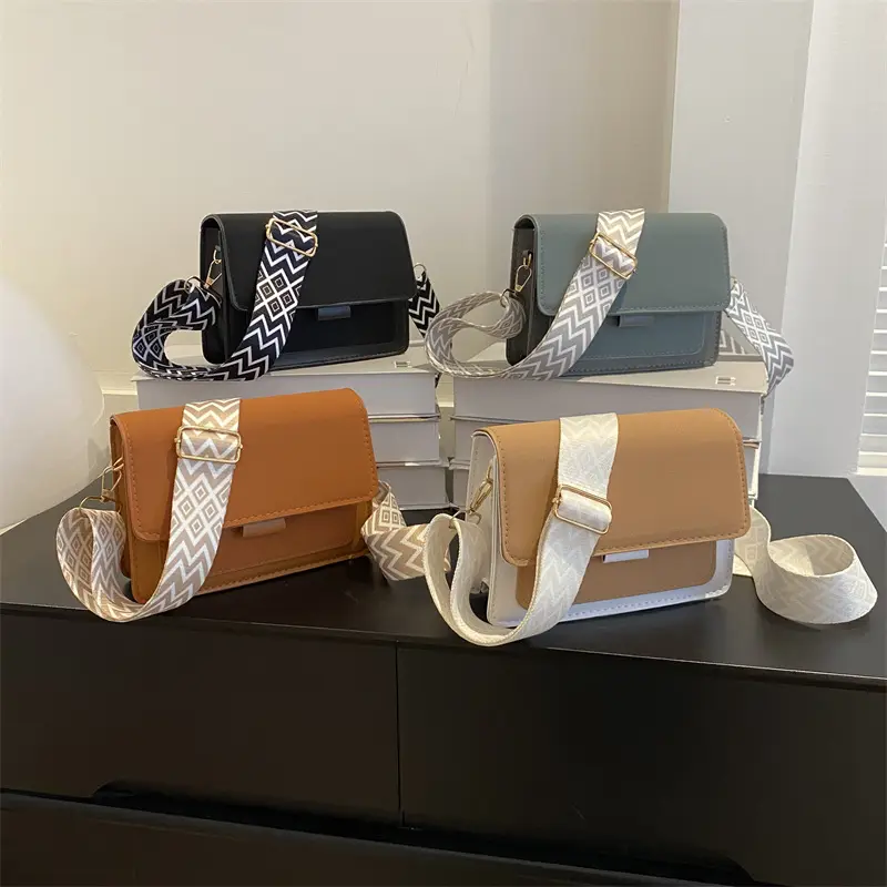 Women's tan white square shoulder bag with strap