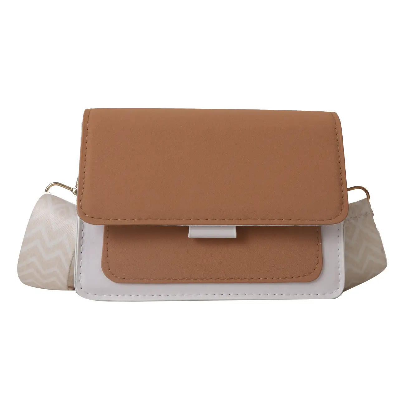 Women's tan white square shoulder bag with strap