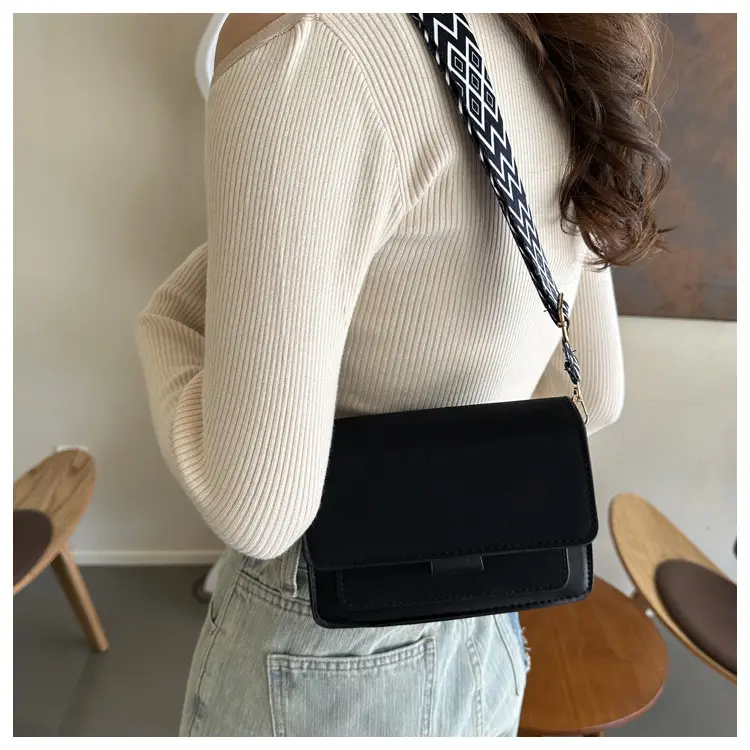 Women's tan white square shoulder bag with strap — feature 13
