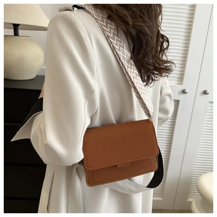 Women's tan white square shoulder bag with strap — feature 15