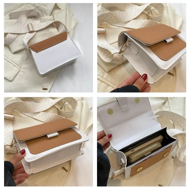 Women's tan white square shoulder bag with strap — feature 8