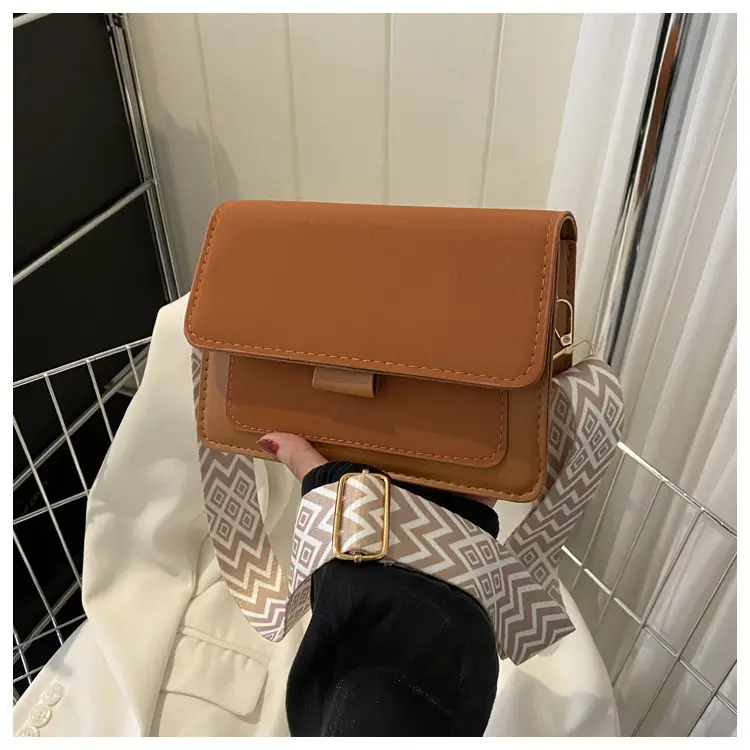 Women's tan white square shoulder bag with strap — feature 9