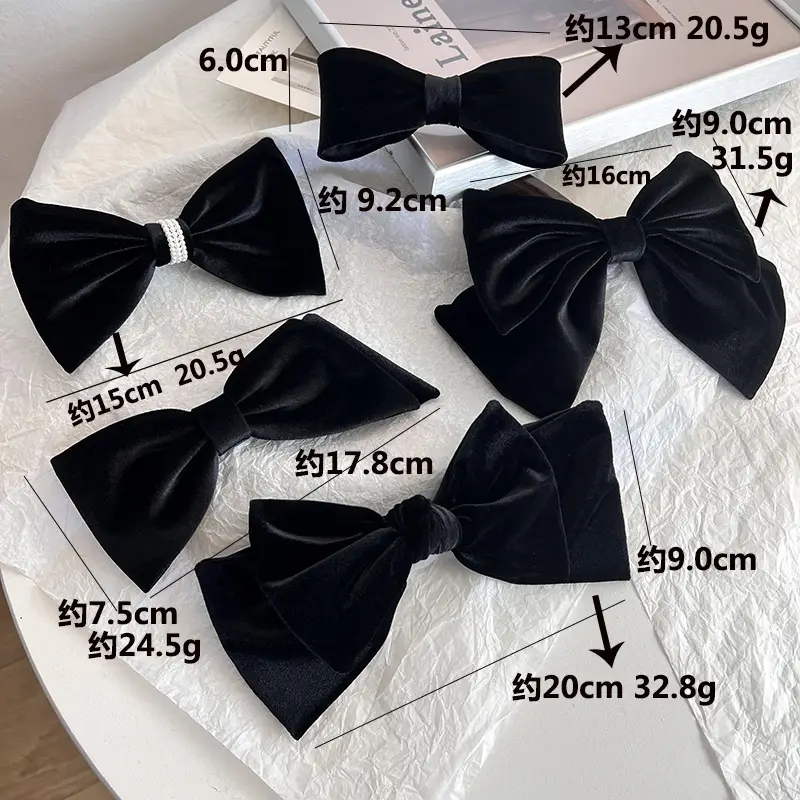 Black Silk Velvet Hairpin with Elegant Bow Design - Image 4