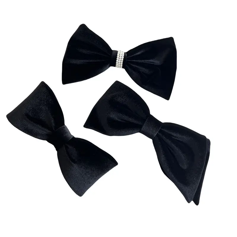 Black Silk Velvet Hairpin with Elegant Bow Design - Image 6