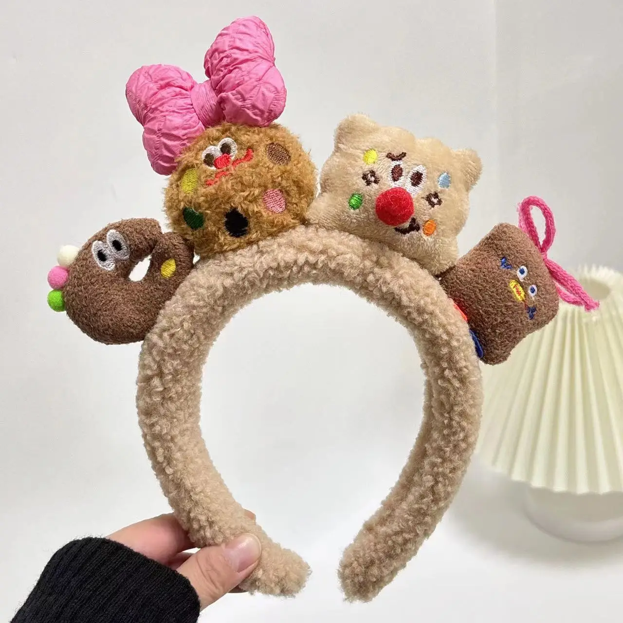 Plush Dog Headband with Heart Design Pink - Image 3