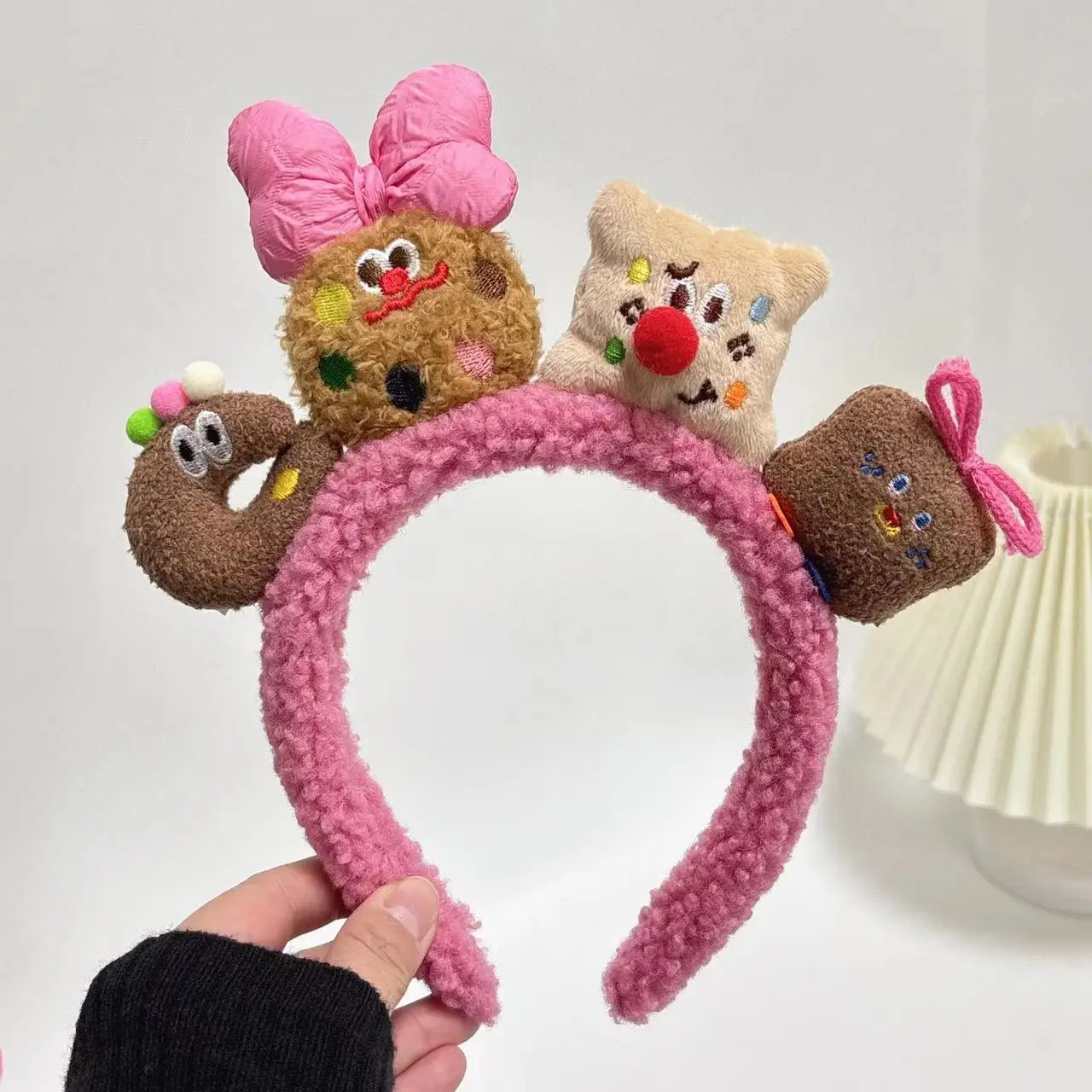 Plush Dog Headband with Heart Design Pink - Image 5