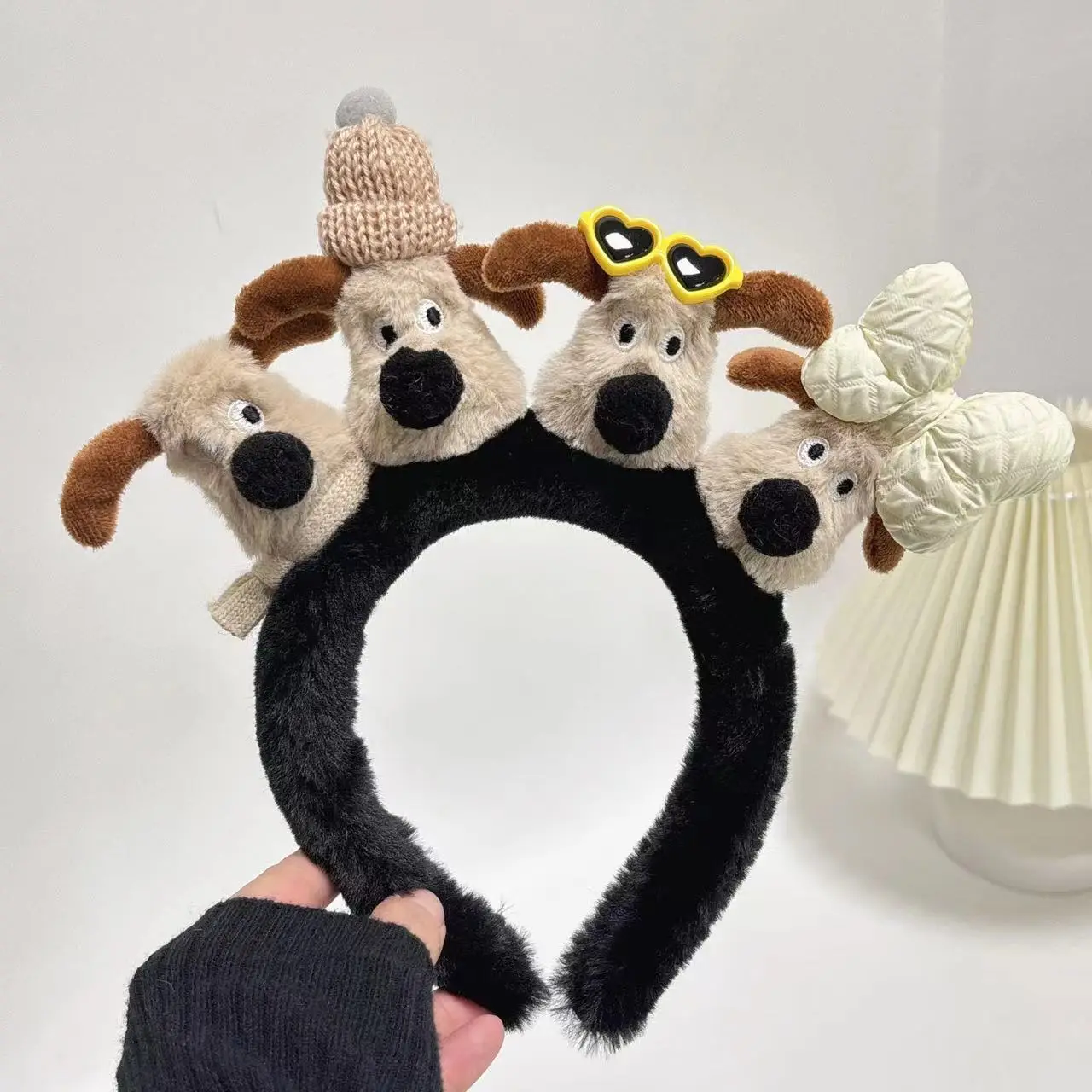 Plush Dog Headband with Heart Design Pink - Image 6