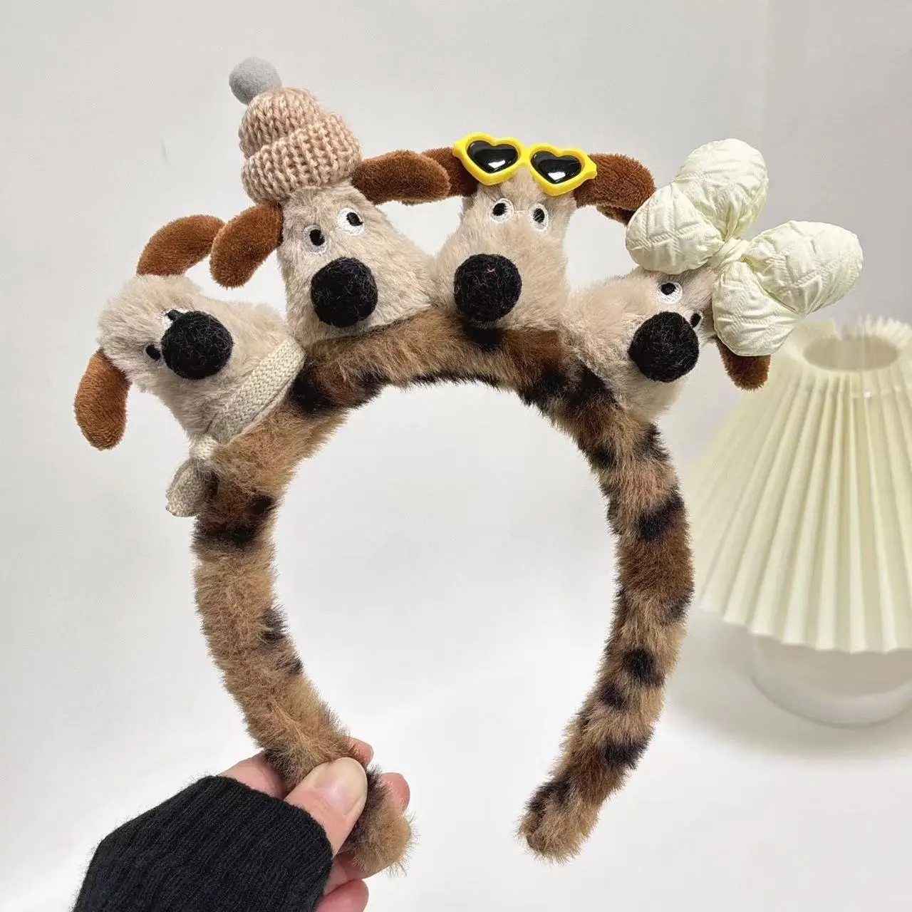 Plush Dog Headband with Heart Design Pink - Image 7