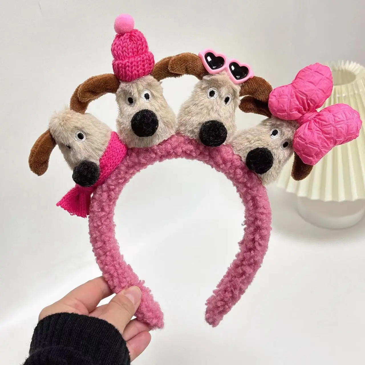 Plush Dog Headband with Heart Design Pink - Image 9