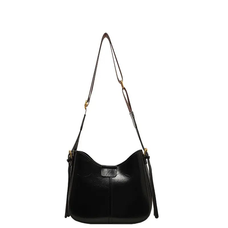 Women's Brown Leather Crossbody Bag with Patterned Strap - Image 9