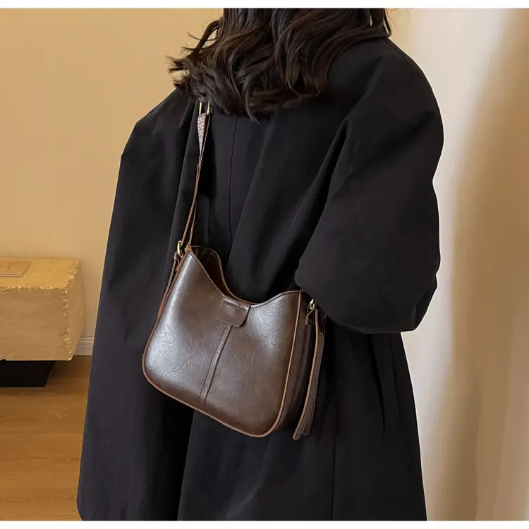 Women's Brown Leather Crossbody Bag with Patterned Strap — feature 17