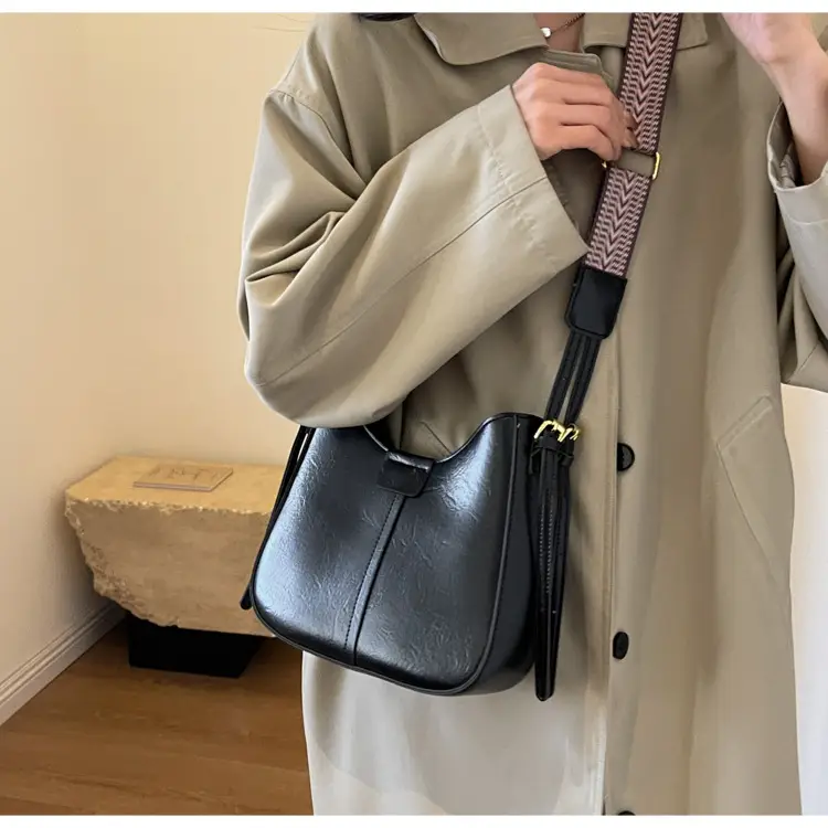 Women's Brown Leather Crossbody Bag with Patterned Strap — feature 20