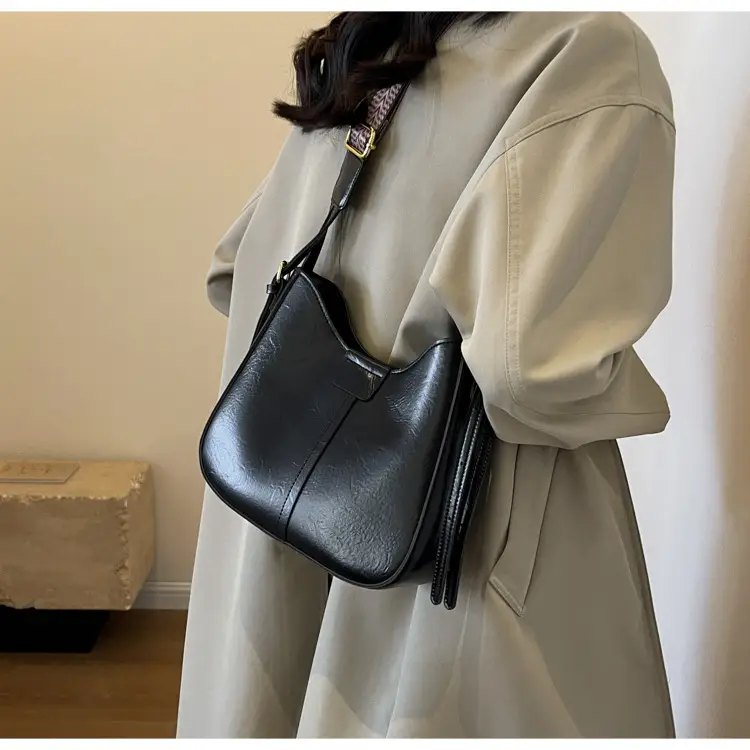 Women's Brown Leather Crossbody Bag with Patterned Strap — feature 21