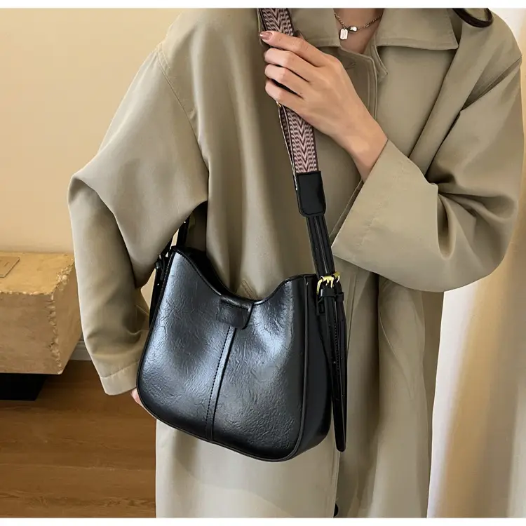 Women's Brown Leather Crossbody Bag with Patterned Strap — feature 22