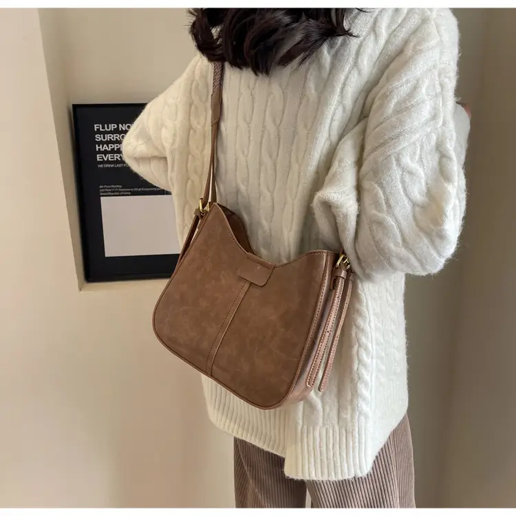 Women's Brown Leather Crossbody Bag with Patterned Strap — feature 24