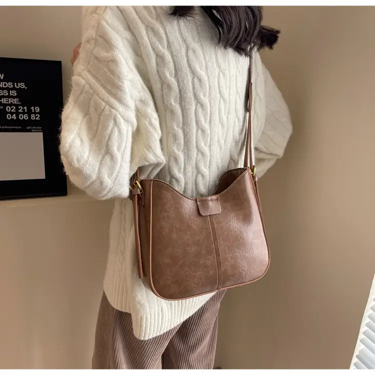 Women's Brown Leather Crossbody Bag with Patterned Strap — feature 25