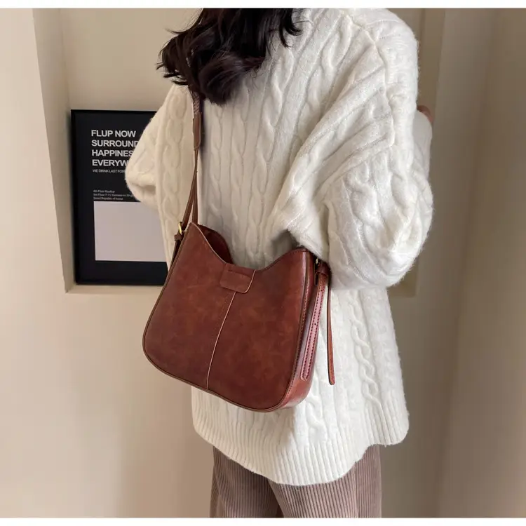 Women's Brown Leather Crossbody Bag with Patterned Strap — feature 28