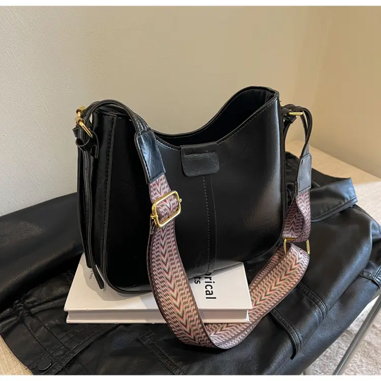 Women's Brown Leather Crossbody Bag with Patterned Strap — feature 29