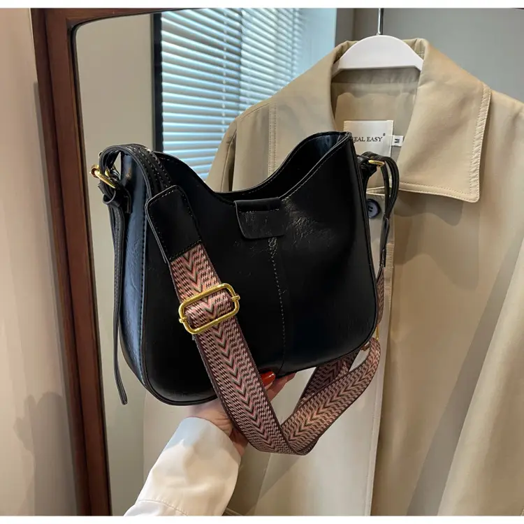 Women's Brown Leather Crossbody Bag with Patterned Strap — feature 30