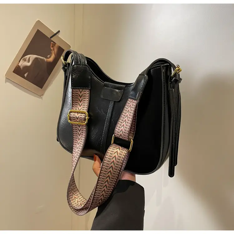 Women's Brown Leather Crossbody Bag with Patterned Strap — feature 31