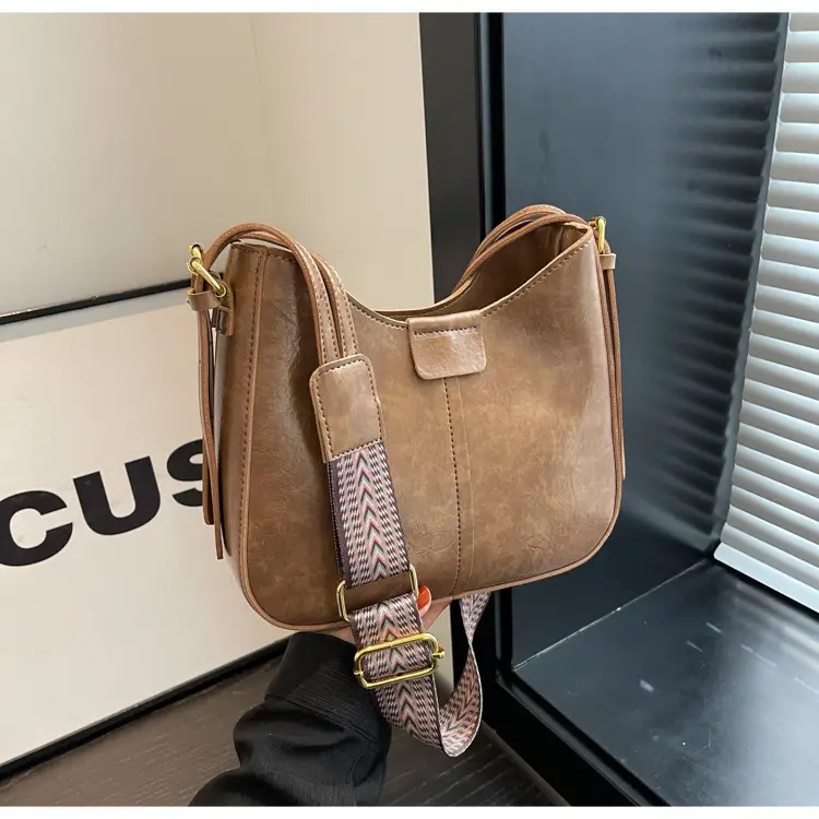 Women's Brown Leather Crossbody Bag with Patterned Strap — feature 40