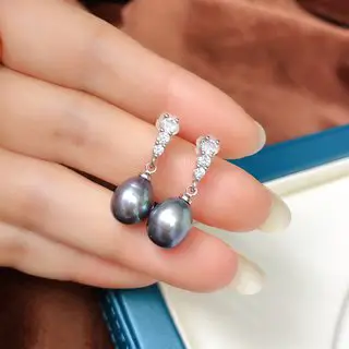 French Style Pearl Earrings 8-9mm Drop - Image 2