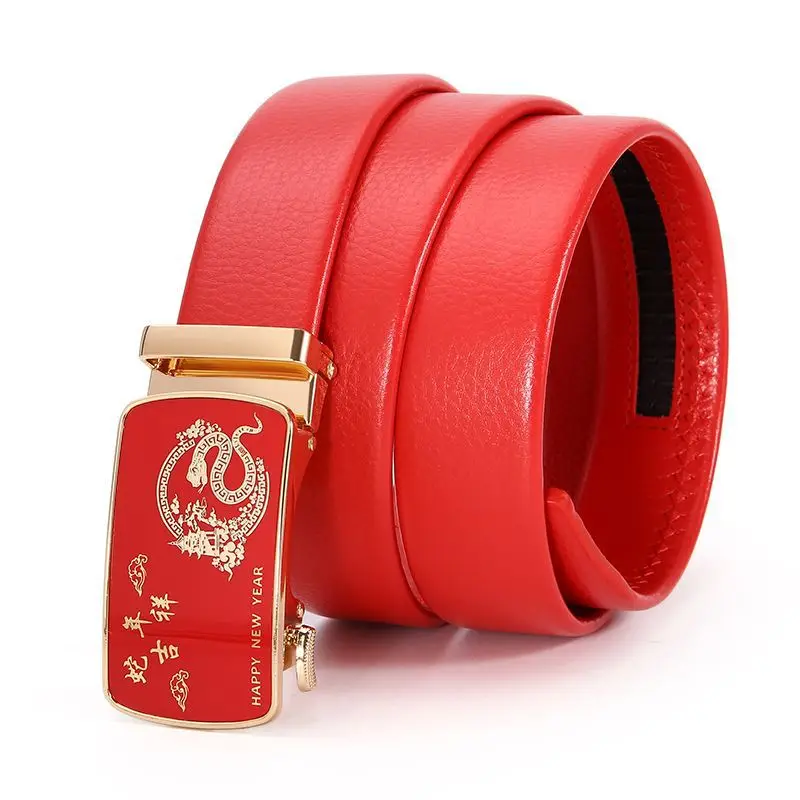 Red Belt Men's Automatic Buckle Wedding Belt - Image 3