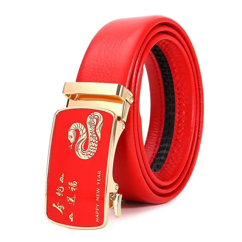 Red Belt Men's Automatic Buckle Wedding Belt - Image 5
