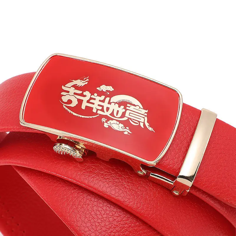 Red Belt Men's Automatic Buckle Wedding Belt — feature 10